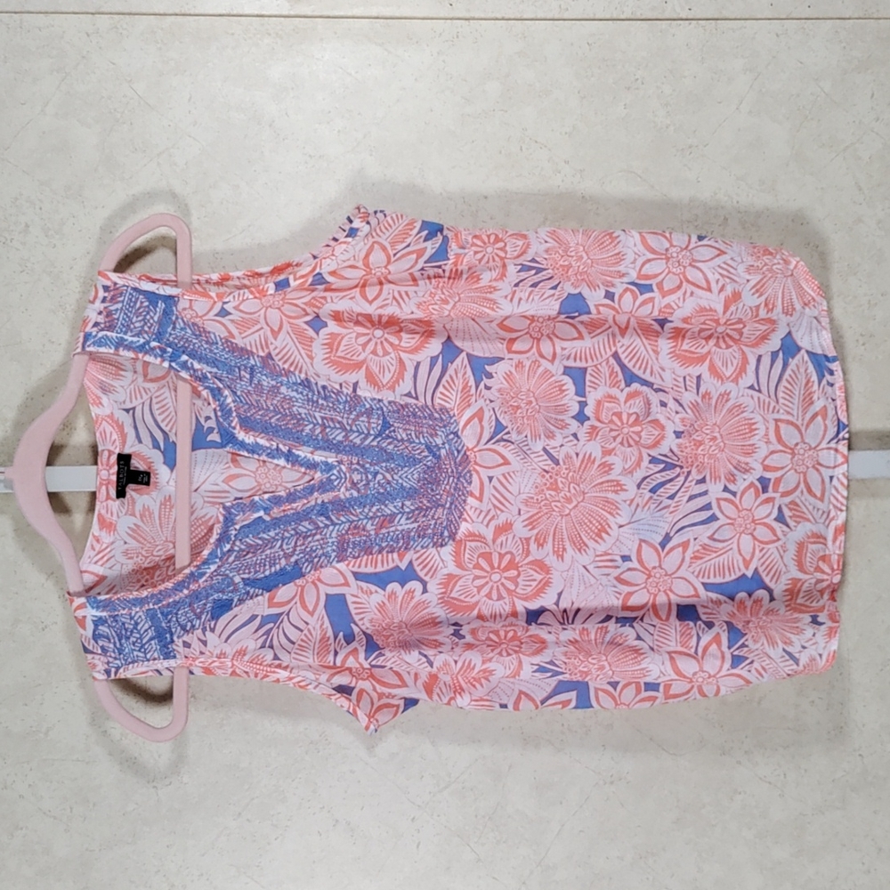 6180 Talbots orange & blue embroidered blouse 1XP